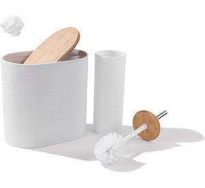 Set De 8 Accesorios Para Baño Con Tapa De Bambu Papelera Wc WakesHome