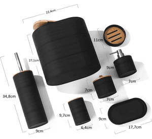 Set De 8 Accesorios Para Baño Con Tapa De Bambu Papelera Wc WakesHome