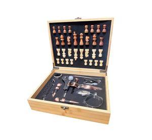Set Sacacorcho rabit cobrizado con ajedrez, caja madera