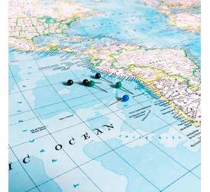 Mapa Pins Blue Marco Blanco 50X40 Cms