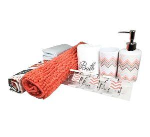 Set de Baño Ema 18 Piezas / Coral Lineas Diagonales Coral Gris – Doral