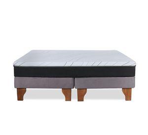 Cama Europea Zen Pro Colchon Resortes 2 Plazas Base Dividida Tela Gris