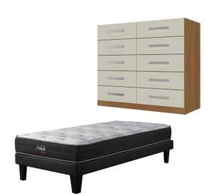 Combo Cama europea prelude 1.5 plazas + Cómoda 10 Cajones Off White CEP15R10