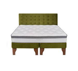 Cama Europea Stella 2 Plazas + Respaldo Capitoné Madera Verde