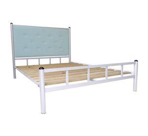 Cama 2 Plazas Blanco Respaldo Celeste