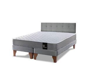 Cama Europea Zen Best 2 Plazas Colchon Resortes Base Dividida + Respaldo Tela Gris