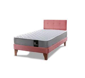 Cama Europea Zen Best 1.5 Plaza Colchon Resortes Base Dividida + Respaldo Tela Palo Rosa