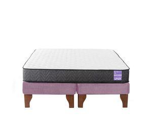 Cama Europea 2 Plazas 150x190 cm Base Colchón Madera Rosado