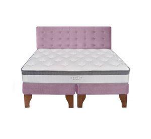 Cama Europea Stella 2 Plazas + Respaldo Capitoné Madera Rosada