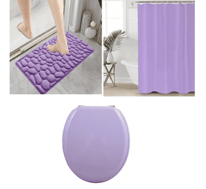 Set de Baño Lila 3 piezas Tapa Cotina Alfombra