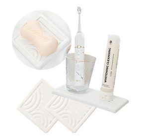 Set 3 Bandejas Baño Absorbente Jabón Cepillo Dientes Colores