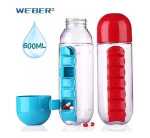 Botella De Agua 600ml + Pastillero Organizador De Pastillas