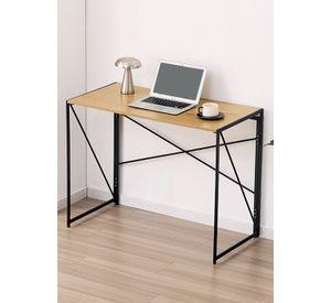 Mesa Escritorio Plegable de Metal y Madera Roble Claro 100x50x75 cm