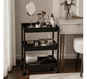 Organizador Con Rueda Maquillaje 3 Niveles Negro Plastico
