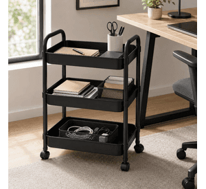 Organizador Con Rueda Maquillaje 3 Niveles Negro Plastico
