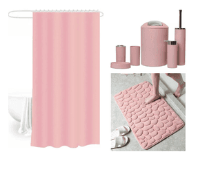 Set de Baño Rosado 8 piezas Cotina Alfombra Organizador