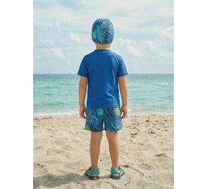 Conjunto De Baño Niños Jovenes Short Polera Gorro Manga Corta Palmeras 0062