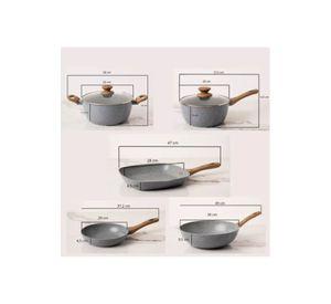 Batería de cocina de 5 piezas, antiadherente, cerámica marmolada
