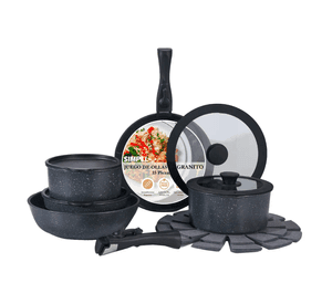 Juego De Ollas Y Sarten Simpel Antiadherente Granito 15pzs Negro