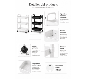 Organizador Con Rueda 3 Niveles De Cocina Blanco Plastico 800