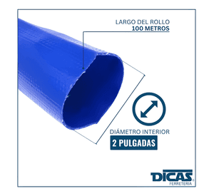 Manguera plana lisa 100 metros Azul