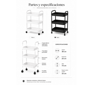 Organizador Con Rueda 3 Niveles Para Oficina Blanco Plastico 800