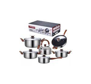 Set de 12 piezas, ollas de acero inoxidable, sartén antiadherente