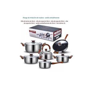 Set de 12 piezas, ollas de acero inoxidable, sartén antiadherente