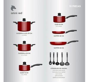 Batería de Cocina 15 Piezas Omni Red Aluminio Antiadherente