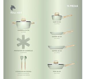 Batería Cocina 14 Pzs Aluminio Forjado Antiadherente Flow Verde