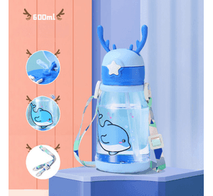 Botella De Agua Para Niños Con Bombilla Kawaii Ciervo 600ml