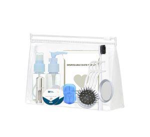 Kit de viaje botellas perfume toalla cepillo espejo jabón