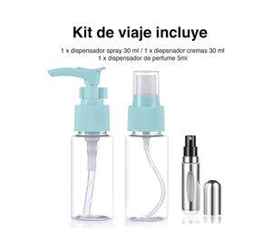 Kit de viaje botellas perfume toalla cepillo espejo jabón