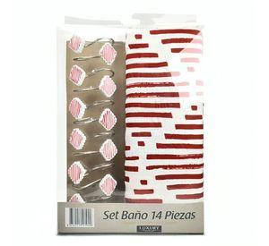 Set de Baño 14 Piezas Luxury / Rombos Rojo Blanco – Doral
