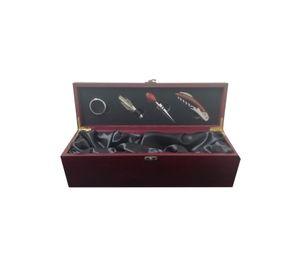 Caja Madera Barnizada 4 Accesorios Metálicos Vino