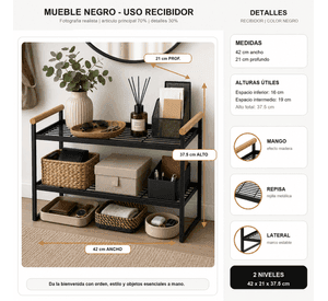 Organizador de Espacios Baño 2 niveles Metalico Negro 125