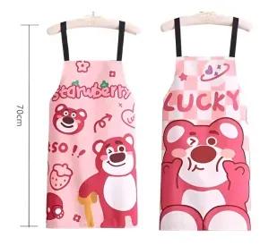 Delantal De Cocina Estampado Oso Rosa Kawaii Impermeable