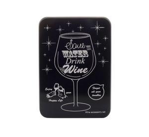 Caja Metálica 3 Accesorios Sommelier Vino Black