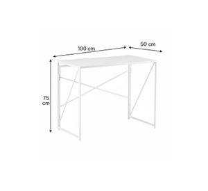 Mesa Escritorio Plegable de Metal y Madera Blanco 100x50x75 cm