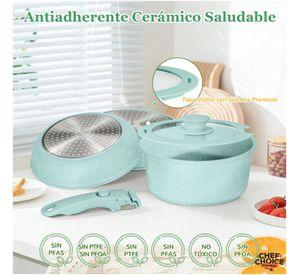 Bateria Cocina 5 Pcs Granito Antiadherente Smart Mango Verde Macaron