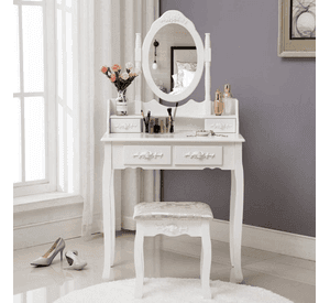 TOCADOR COMODA DE MAQUILLAJE MADERA BANCA + ESPEJO LORENZA