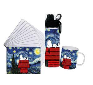 Set Botella Snoopy Cielo van Gogh 750 ml + mousepad + tazón 300 ml