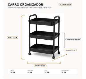 Organizador Dormitorio Con Rueda 3 Niveles Negro Plastico 800