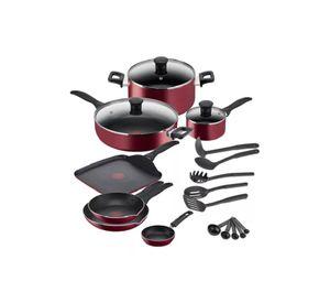 Batería T-fal de 20 piezas, Easy Care, aluminio antiadherente, color rojo
