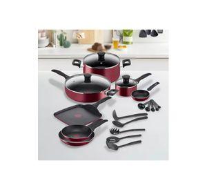 Batería T-fal de 20 piezas, Easy Care, aluminio antiadherente, color rojo
