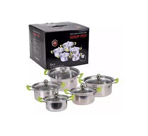 Juego De Ollas 16-18-20-22-24cm 10P Inox Con Manilla Verde