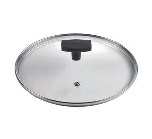 Tapa Vidrio Templado Borde Acero Inox c/Agujero de Vapor 20cm