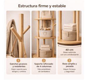 Perchero Giratorio Árbol Con Repisa Dormitorio Entrada 164cm Marrón
