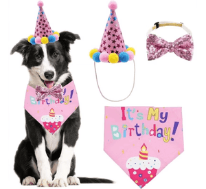 Kit Decoracion Rosa Cumpleanos Perro Bandana Gorro Globos