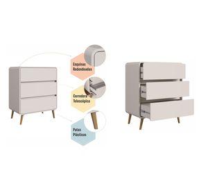 Comoda Infantil Retro Con 3 Cajones Beige